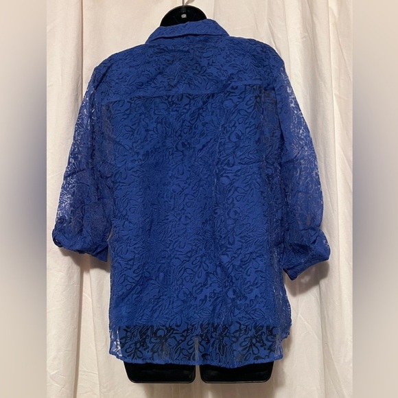 Erika 2 Piece Royal Blue Tank/Lacy Top Combo Set Rolled Sleeve Womens Sz L - Picture 8 of 8